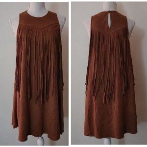 NWT Western Faux Suede Fringe Dress Womens Small Brown Cowgirl By Together NEW
